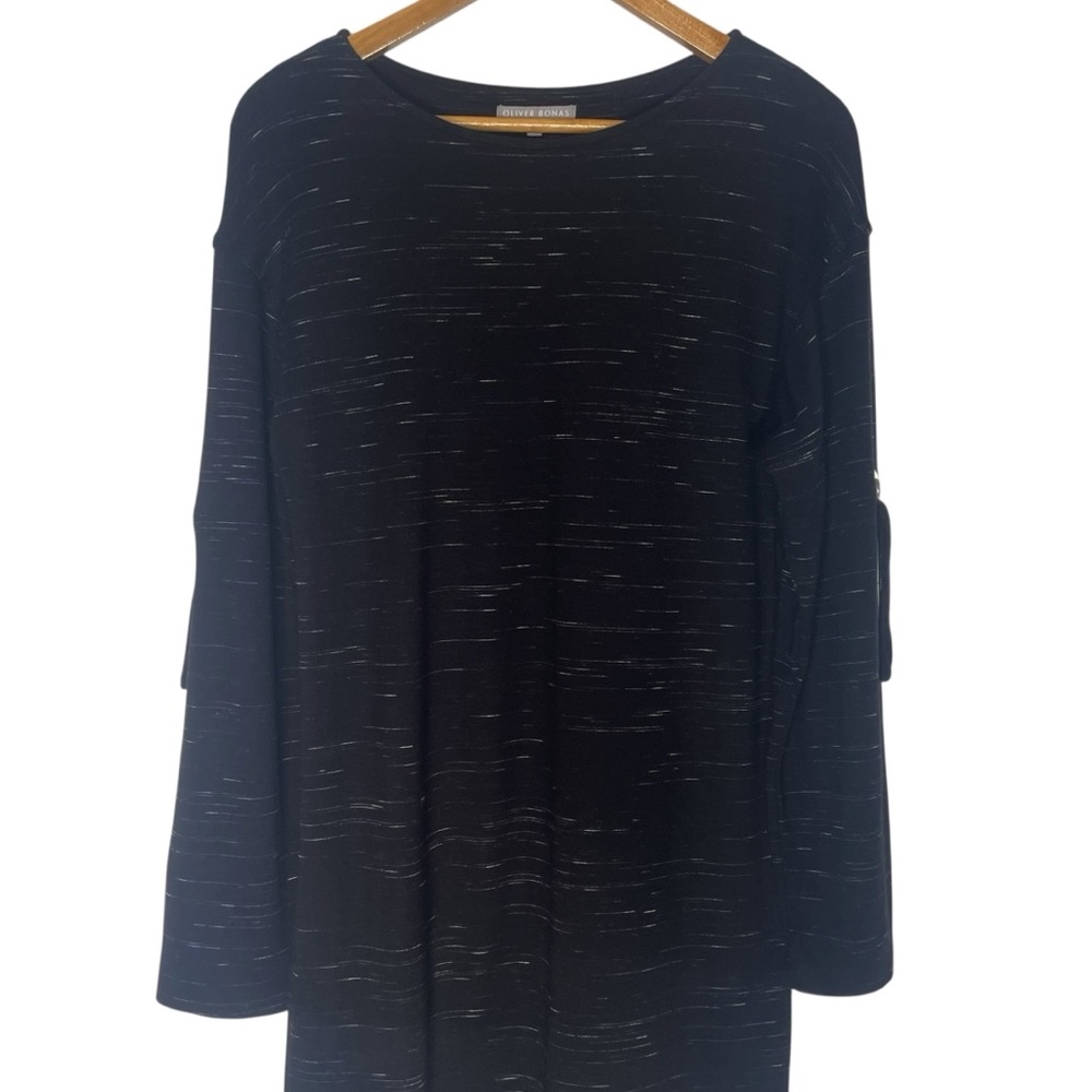 Oliver Bonas Career Dress Black Wht Office Casual Modest Soft Comfy British SZ 8 - Picture 8 of 16